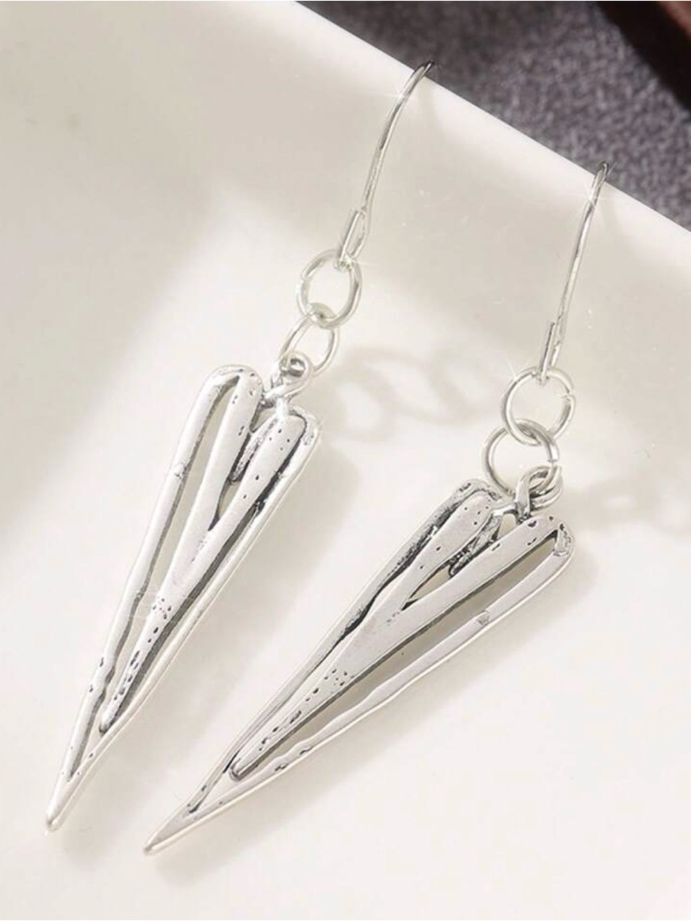 Sterling-Style Silver Heart Spike Drop Earrings - Picture 8 of 8